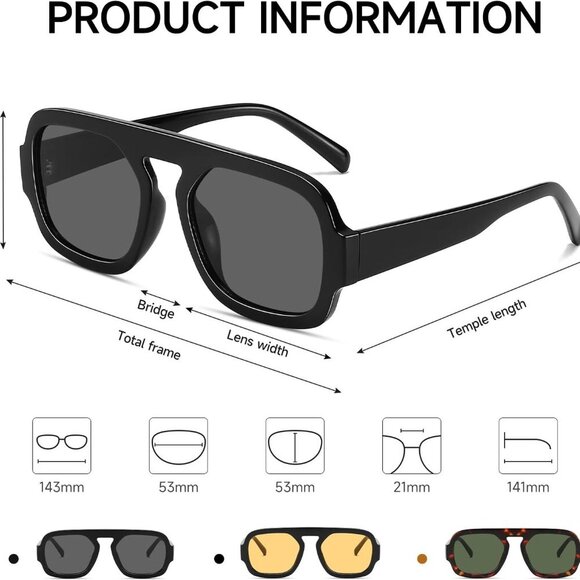 Trendy Aviator Sunglasses for Women Flat Top Designer Stylish Classic Square Fra - Picture 5 of 7